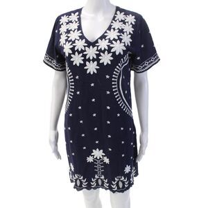Samson Womens Cotton Embroidered Short Sleeve Dress Navy Size M